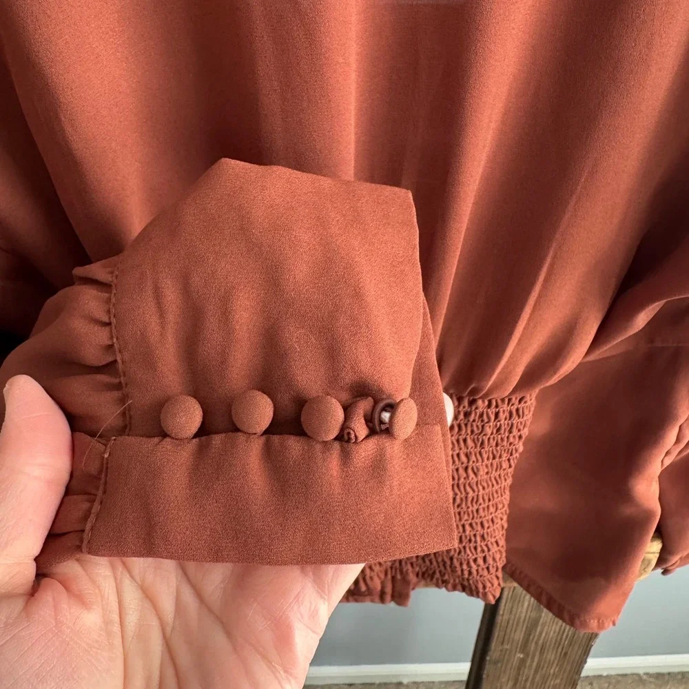 Abercrombie Brown Rust Square Neck  Sz S‎ Milkmaid Y2K Boho Festival Top - Picture 6 of 6